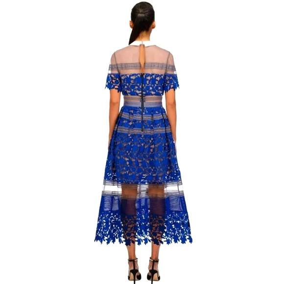 Self-Portrait Liliana Cobalt Blue Lace Dress - Picture 3 of 7